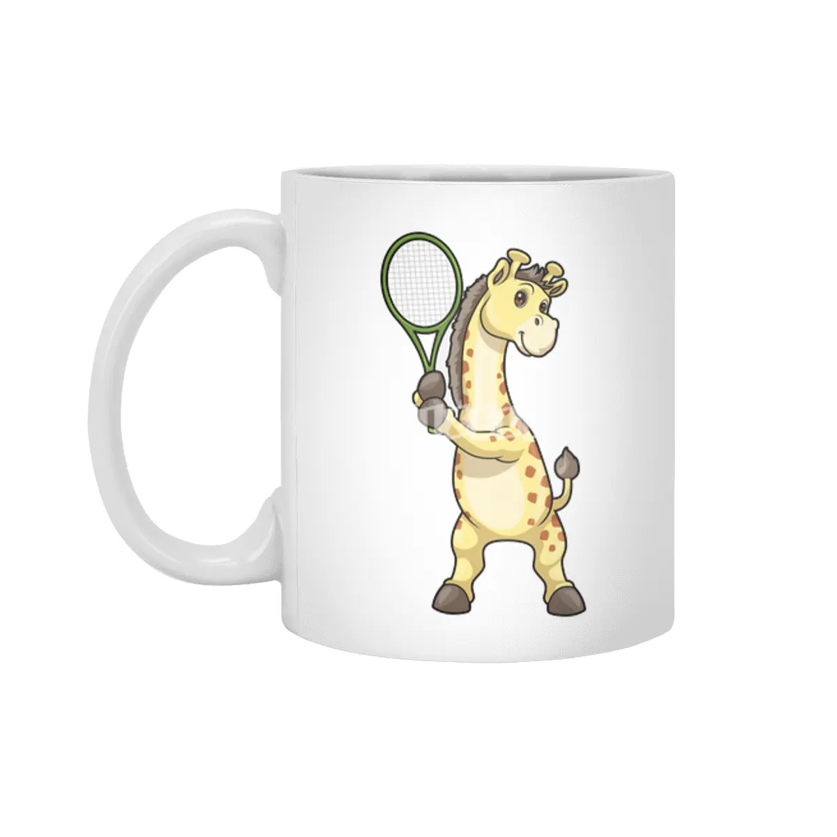 Giraffe at Tennis with Tennis racket Beyaz Kupa