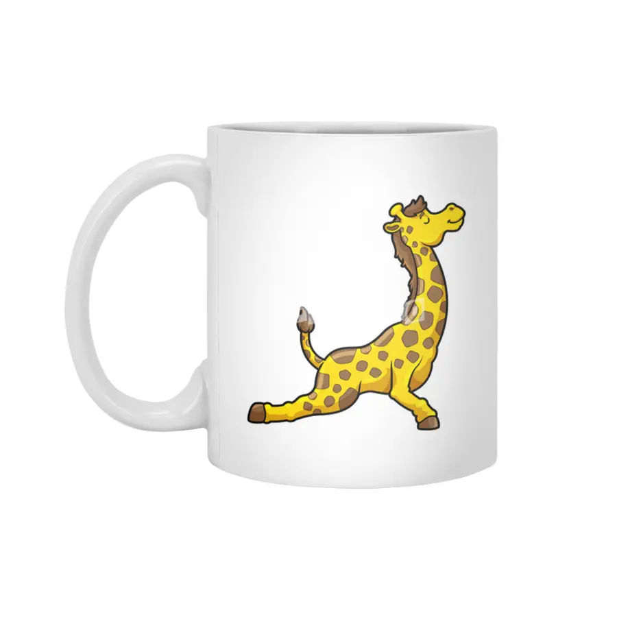 Giraffe at Yoga Stretching exercises Legs & Neck Beyaz Kupa
