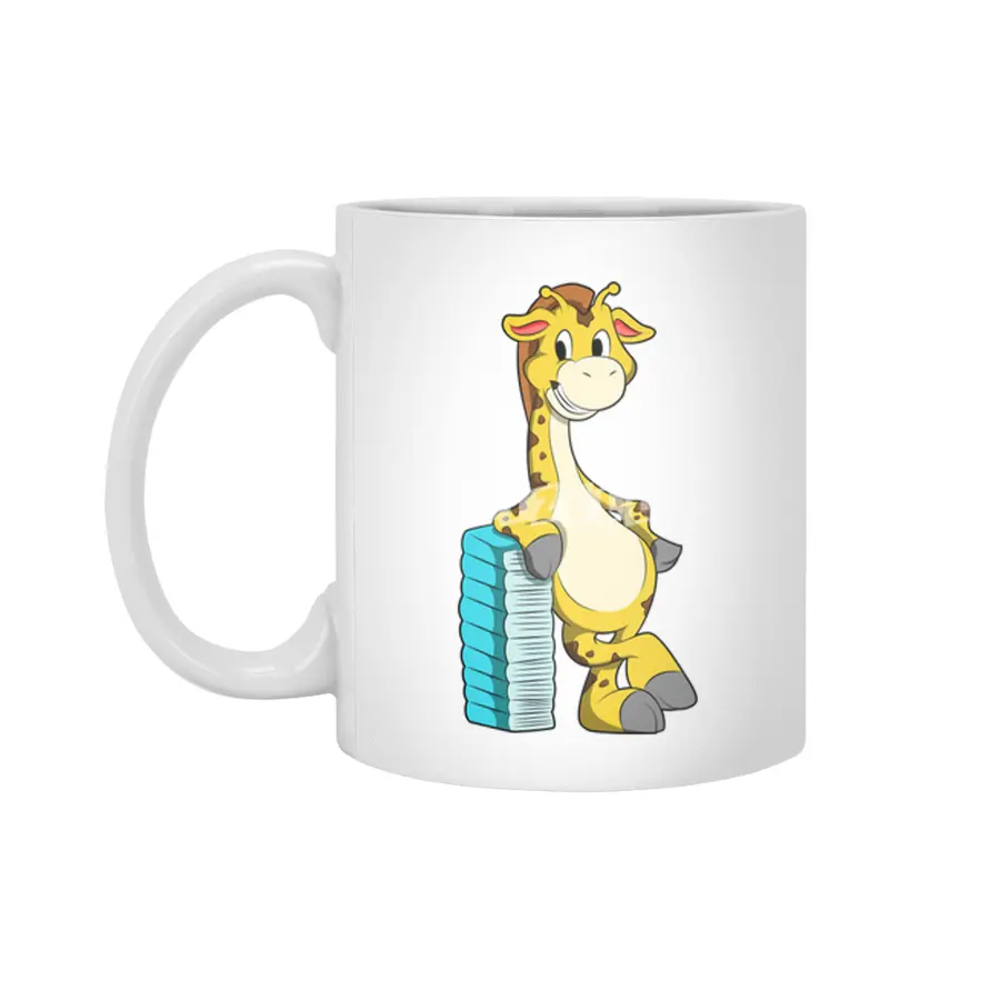 Giraffe with Stack of Books Beyaz Kupa