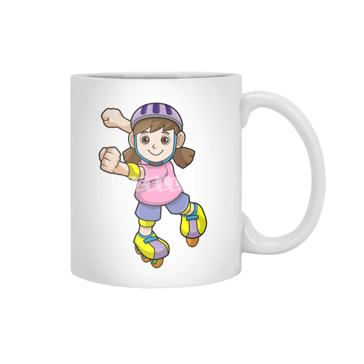 Girl as Skater with Inline skates & Helmet Beyaz Kupa
