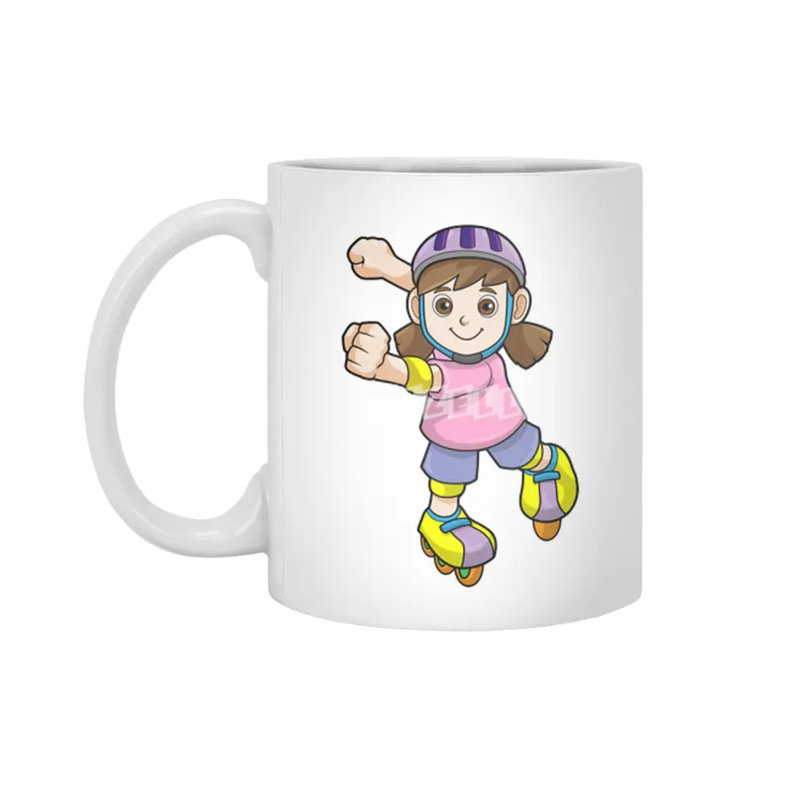 Girl as Skater with Inline skates & Helmet Beyaz Kupa