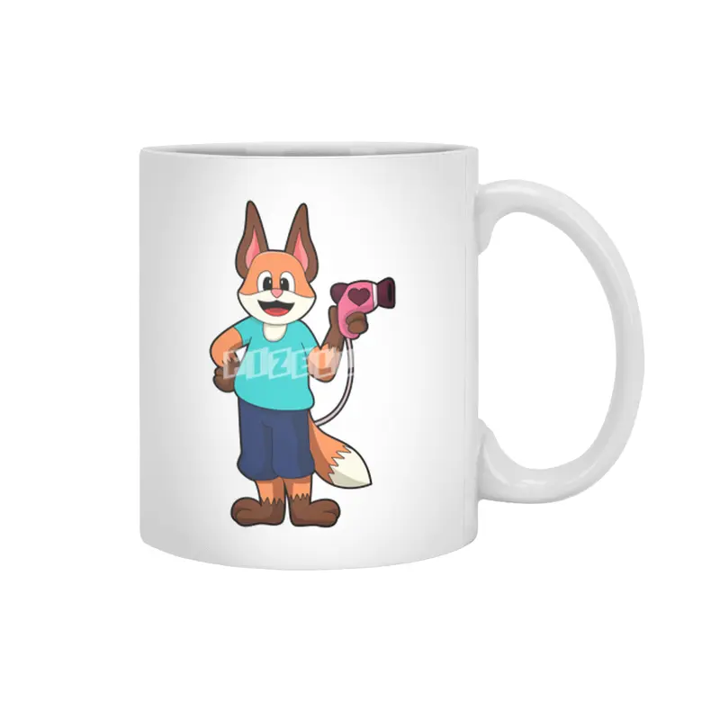 Fox as Hairdresser with Hairdryer Beyaz Kupa
