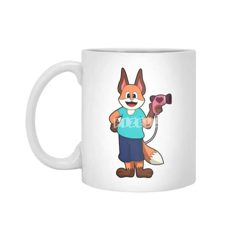 Fox as Hairdresser with Hairdryer Beyaz Kupa