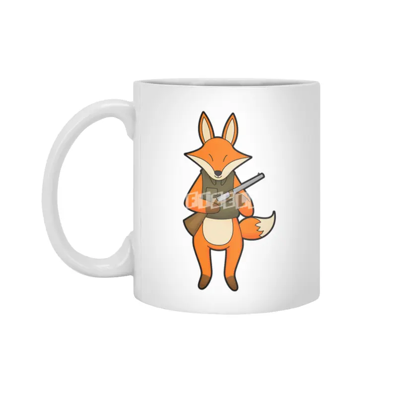 Fox as Hunter with Gun Beyaz Kupa