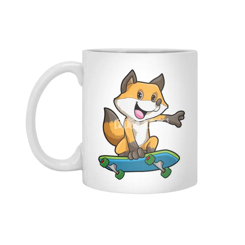 Fox as Skater with Skateboard Beyaz Kupa