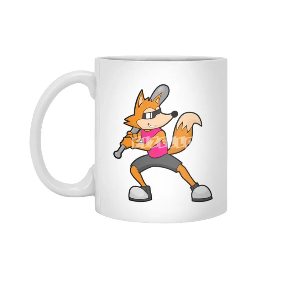 Fox at Baseball with Baseball bat Beyaz Kupa