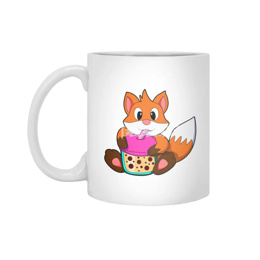 Fox at Drinking a Drink with Drinking straw Beyaz Kupa