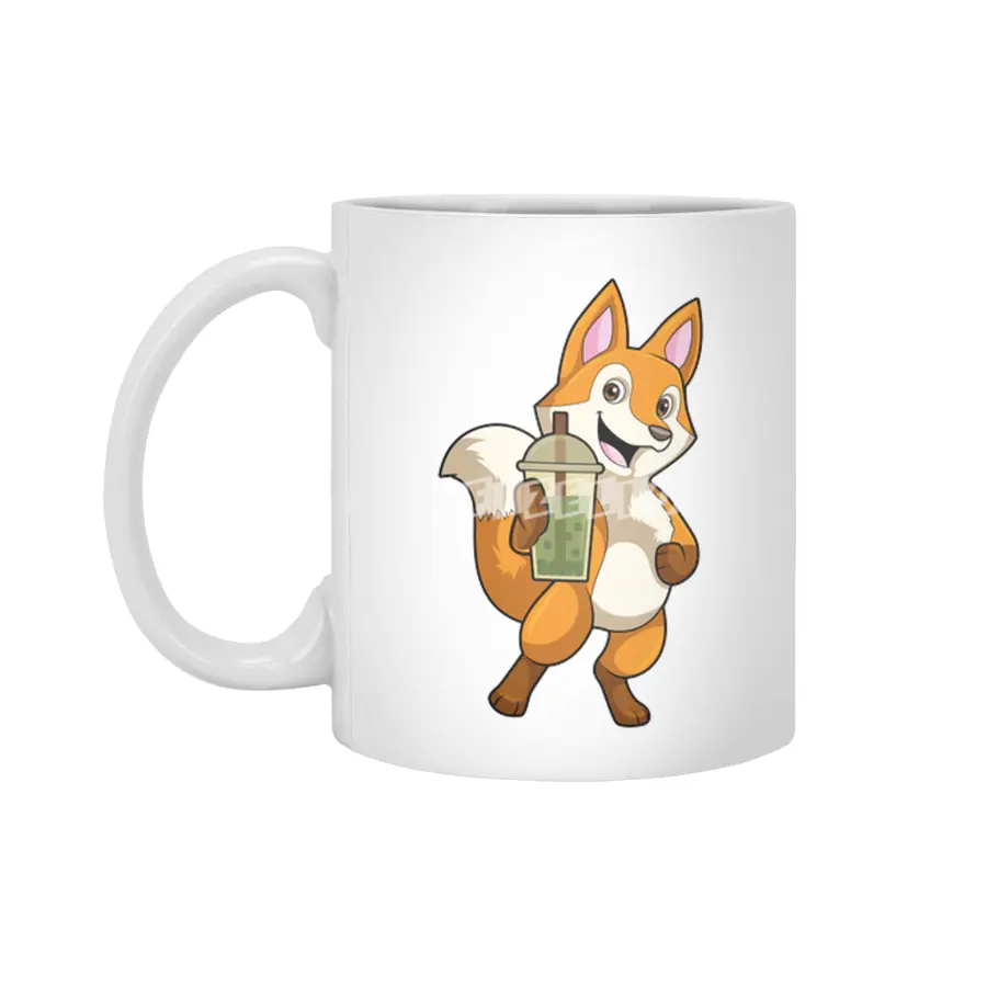 Fox at Drinking with Bubble Tea Beyaz Kupa