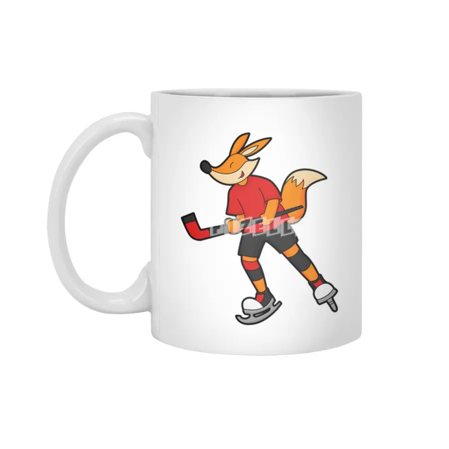 Fox at Ice hockey with Ice hockey stick Beyaz Kupa