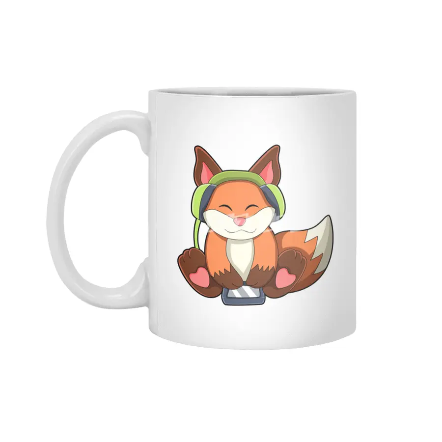 Fox at Music with Headphone Beyaz Kupa