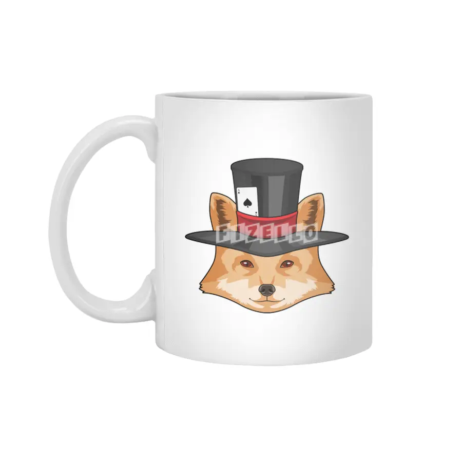 Fox at Poker with Poker card Beyaz Kupa