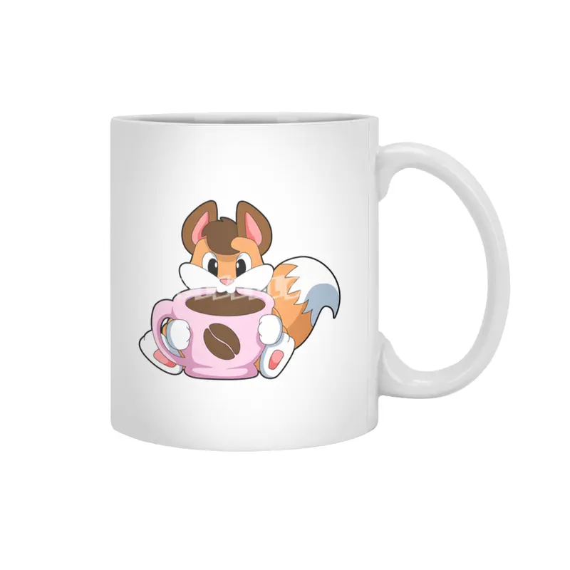 Fox with Cup of Coffee Beyaz Kupa