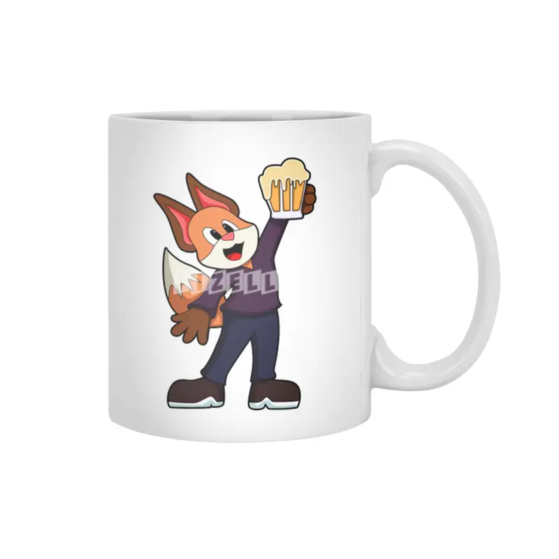Fox with Glass of Beer Beyaz Kupa