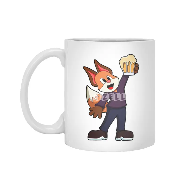Fox with Glass of Beer Beyaz Kupa