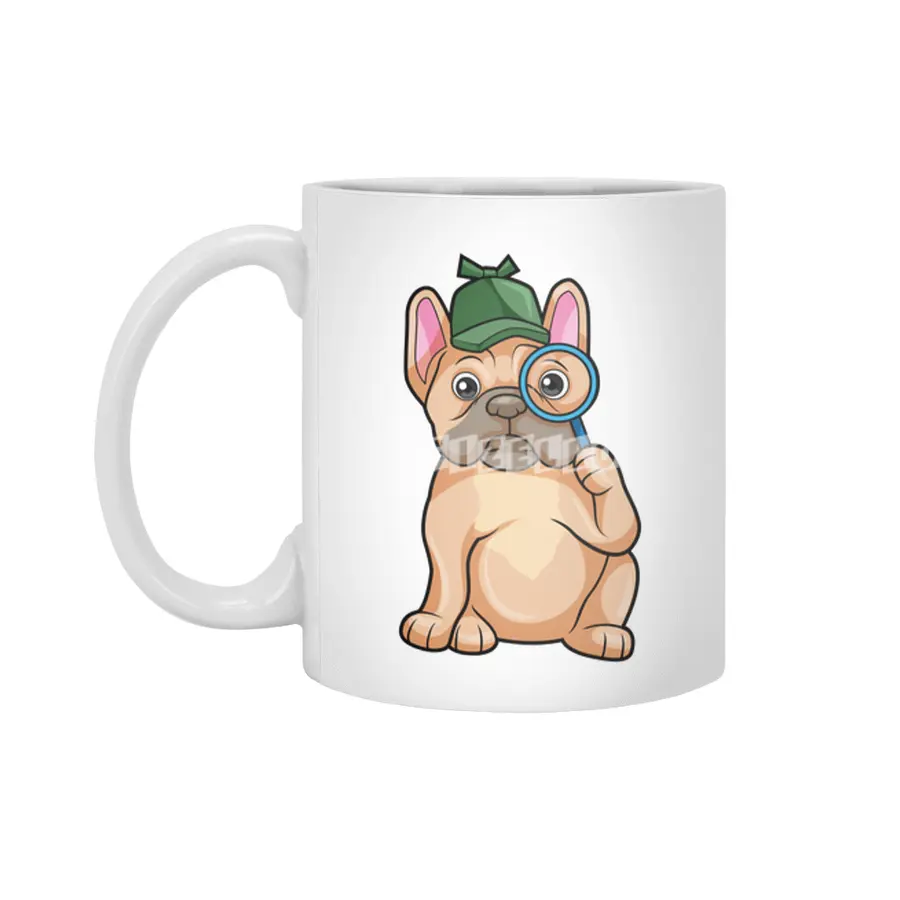 French bulldog as Detective with Magnifying glass Beyaz Kupa