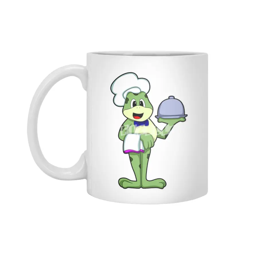 Frog as Chef with Serving plate & Chef's hat Beyaz Kupa