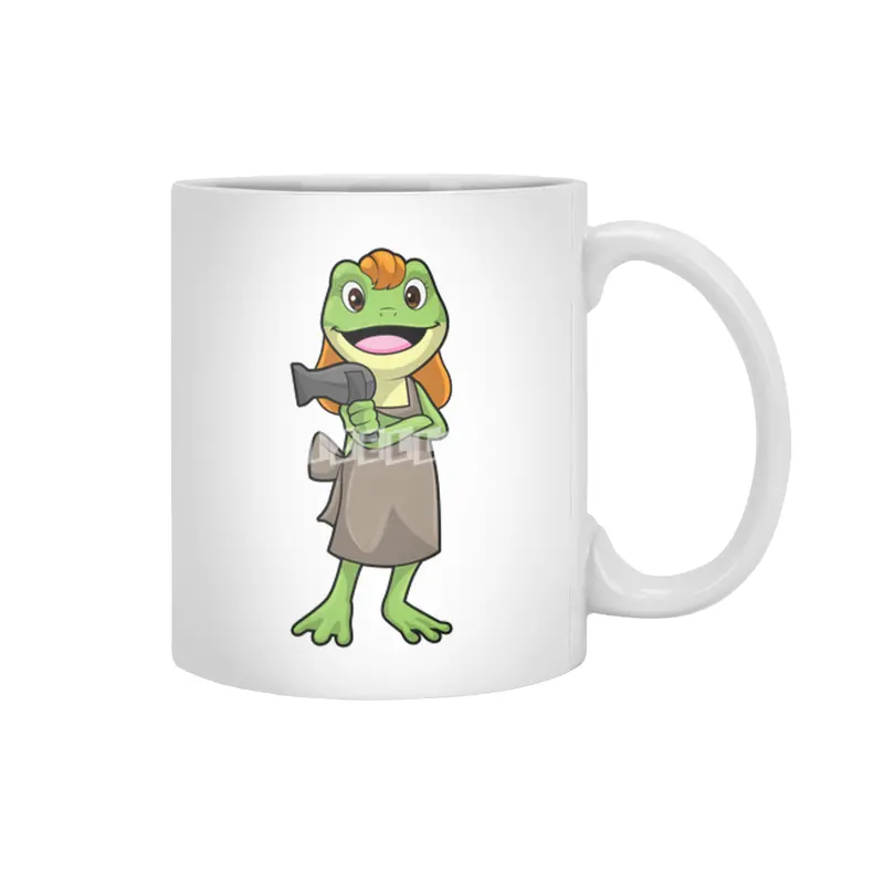 Frog as Hairdresser with Hairdryer Beyaz Kupa