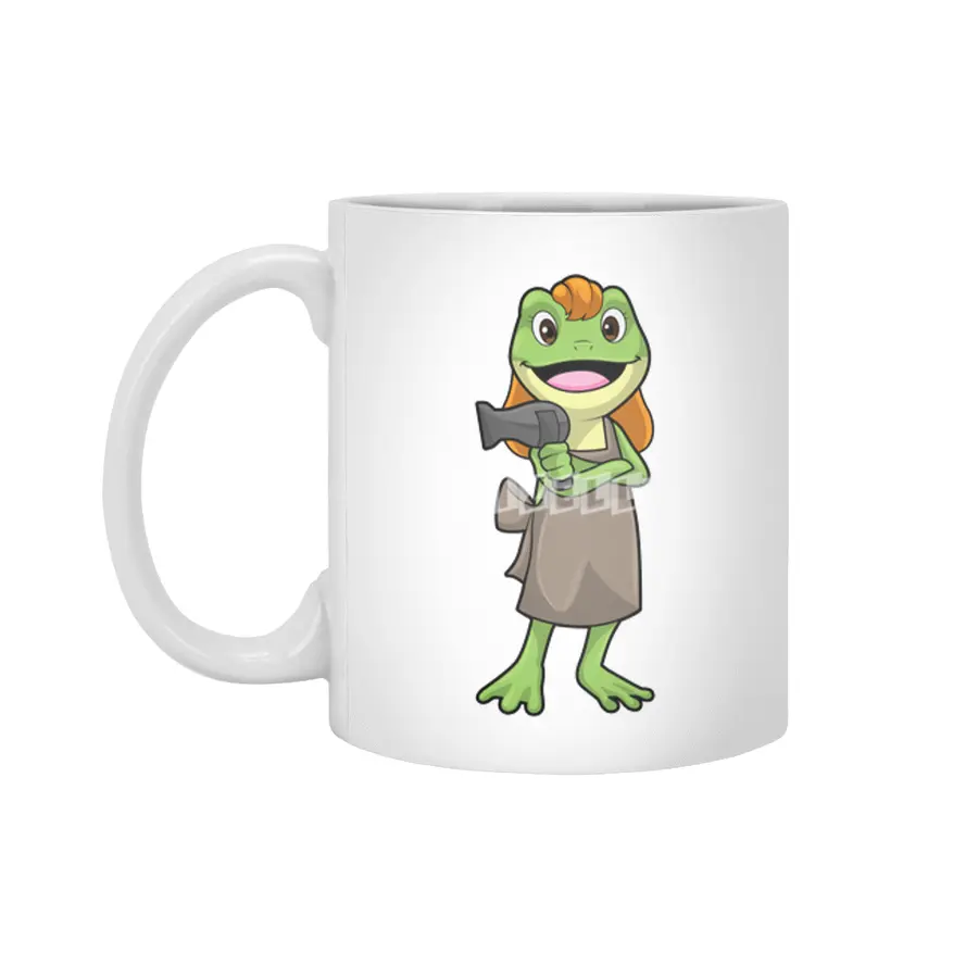 Frog as Hairdresser with Hairdryer Beyaz Kupa