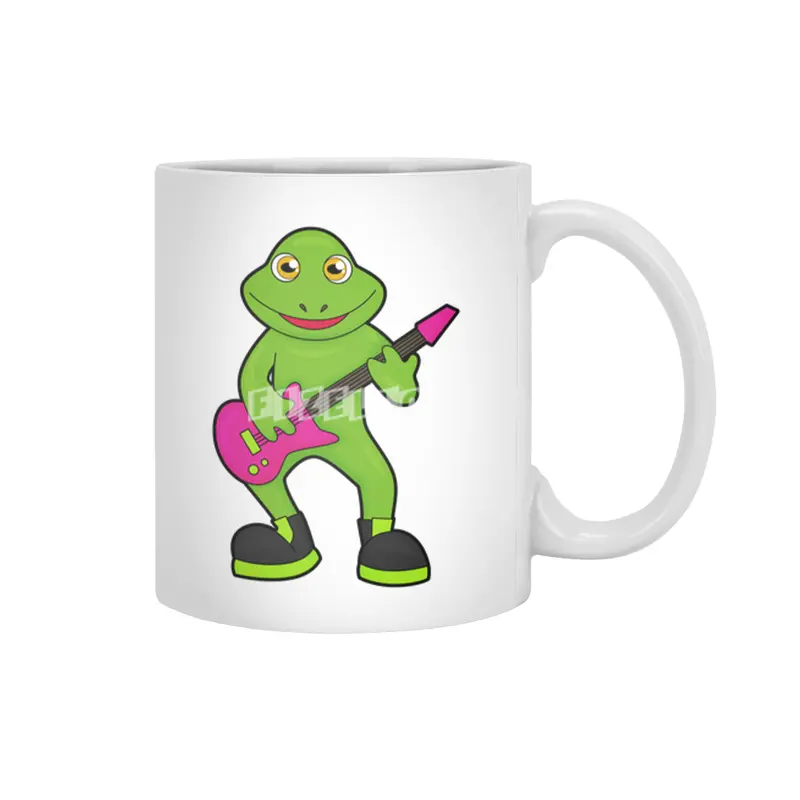 Frog as Musician with Guitar Beyaz Kupa