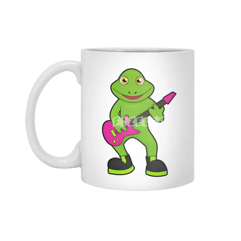 Frog as Musician with Guitar Beyaz Kupa
