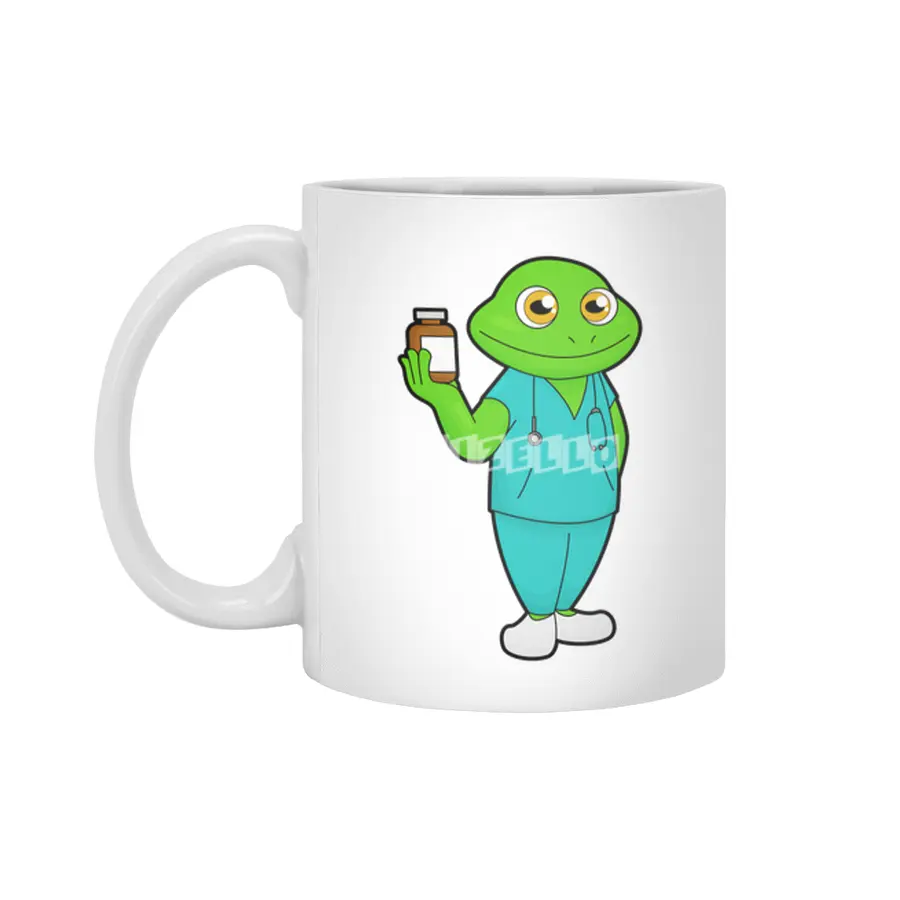 Frog as Nurse with Medicine & Stethoscope Beyaz Kupa