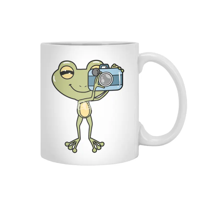 Frog as Photographer with Camera Beyaz Kupa