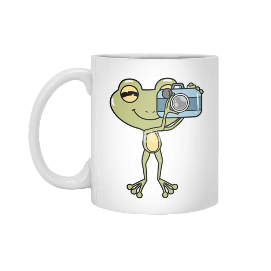 Frog as Photographer with Camera Beyaz Kupa