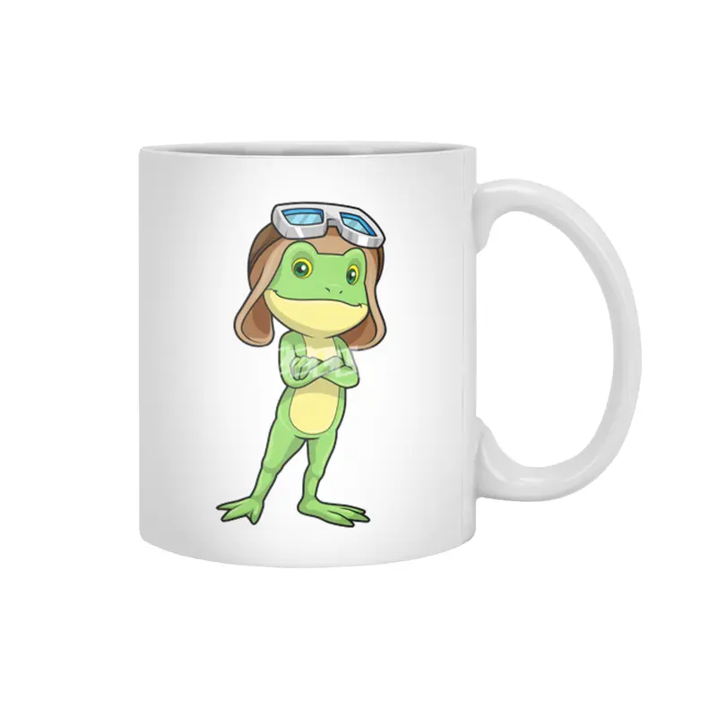 Frog as Pilot with Hat & Glasses Beyaz Kupa