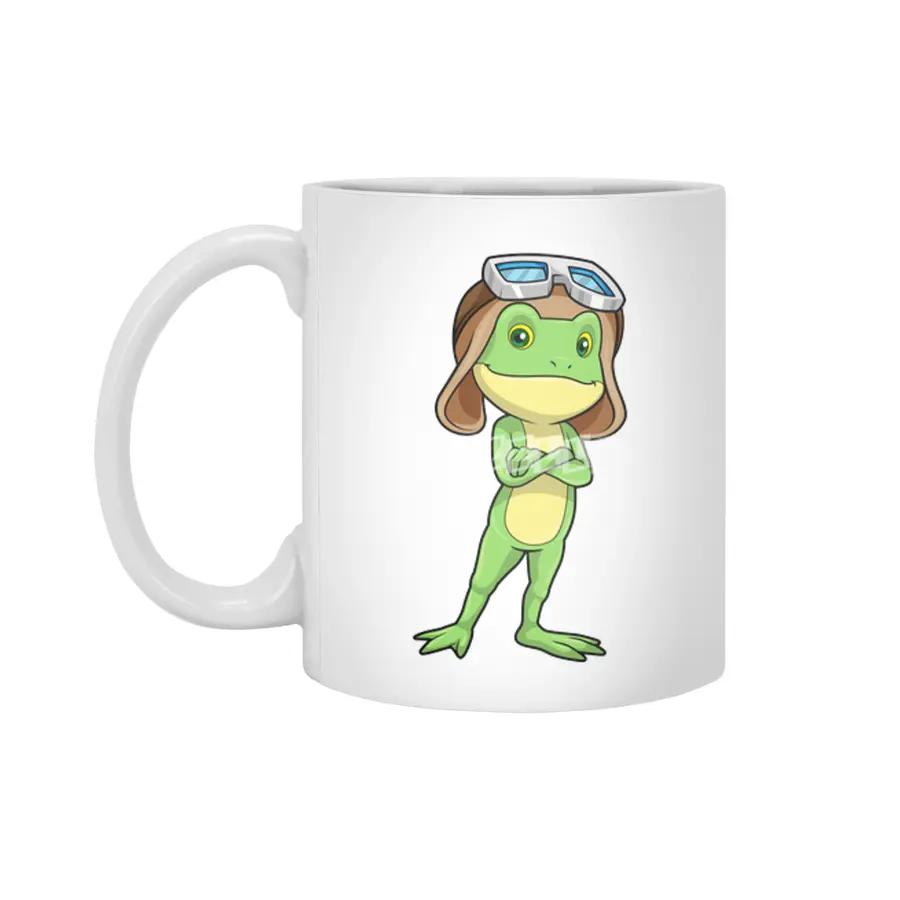 Frog as Pilot with Hat & Glasses Beyaz Kupa