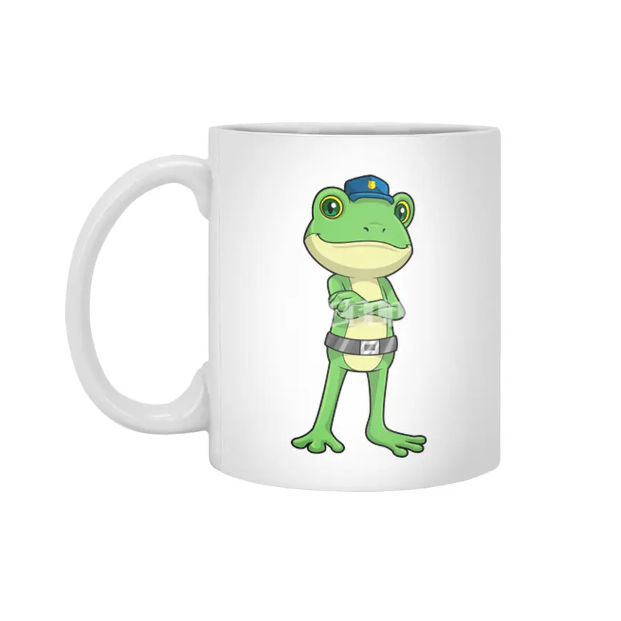 Frog as Police officer with Police hat Beyaz Kupa