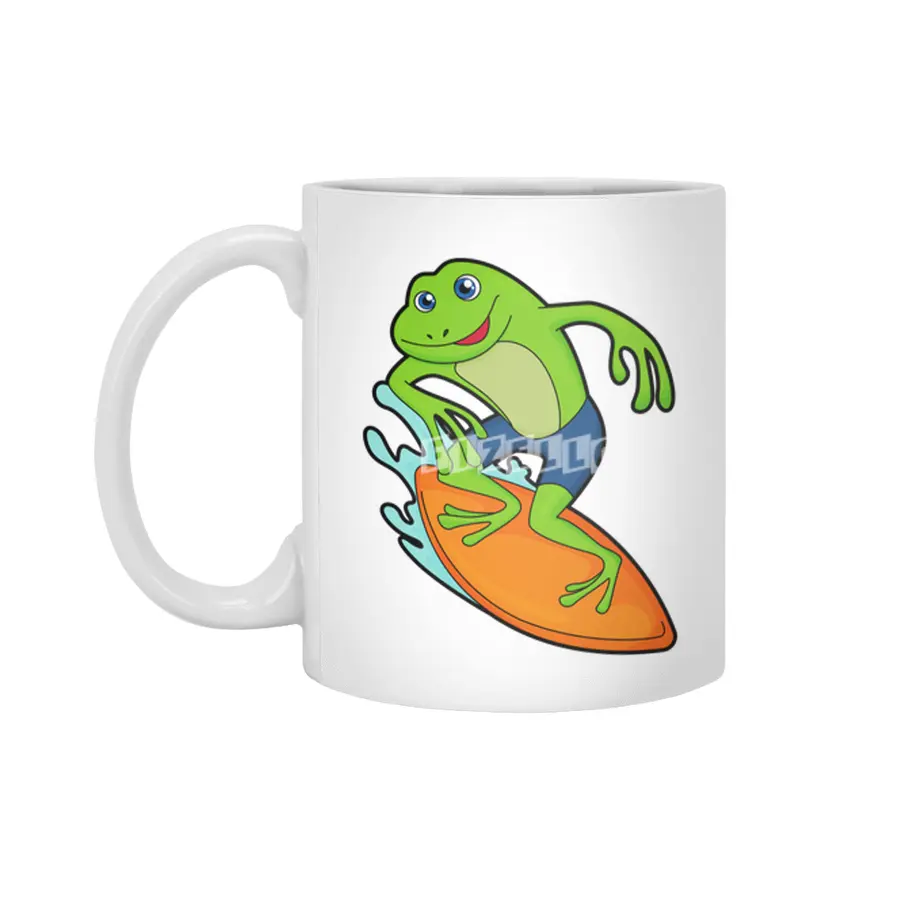 Frog as Surfer with Surfboard Beyaz Kupa