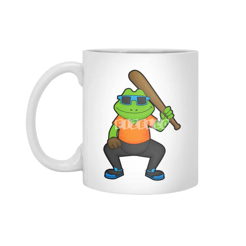Frog at Baseball with Baseball bat & Sunglasses Beyaz Kupa