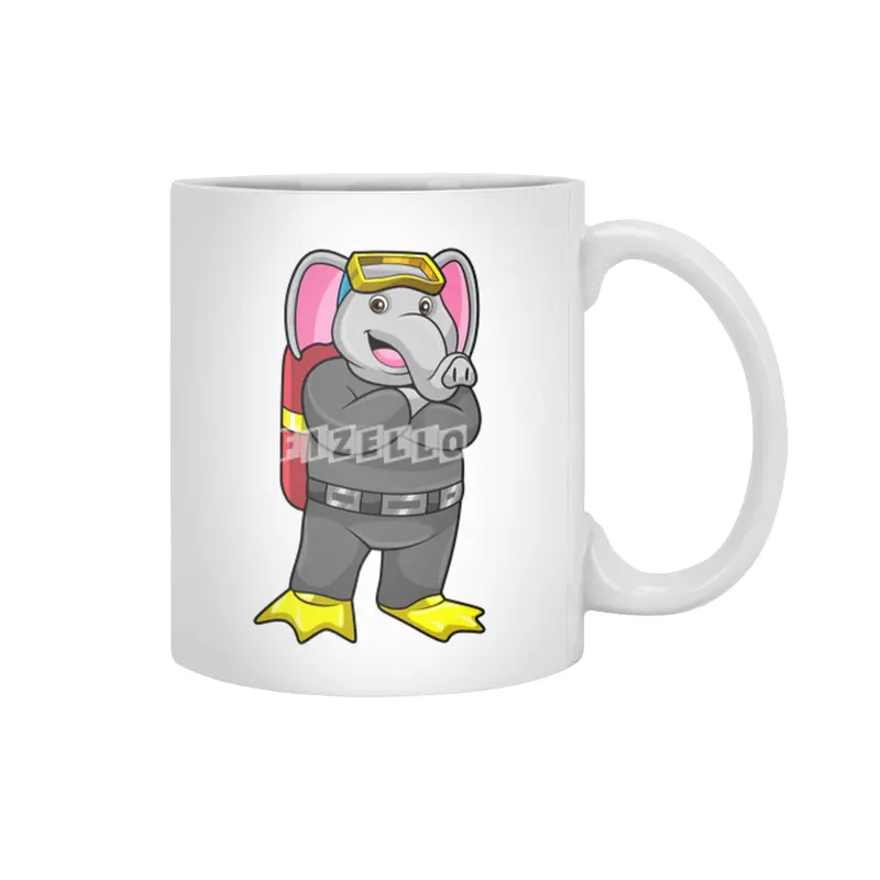Elephant as Diver with Diving goggles Beyaz Kupa