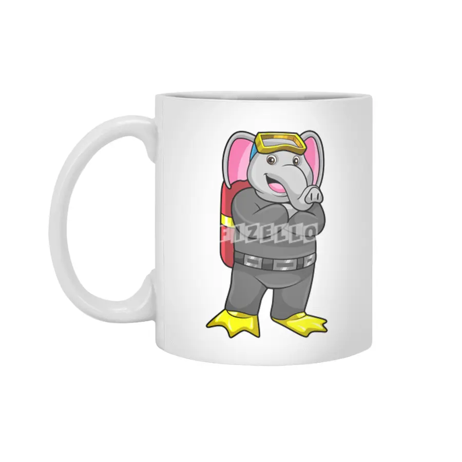 Elephant as Diver with Diving goggles Beyaz Kupa