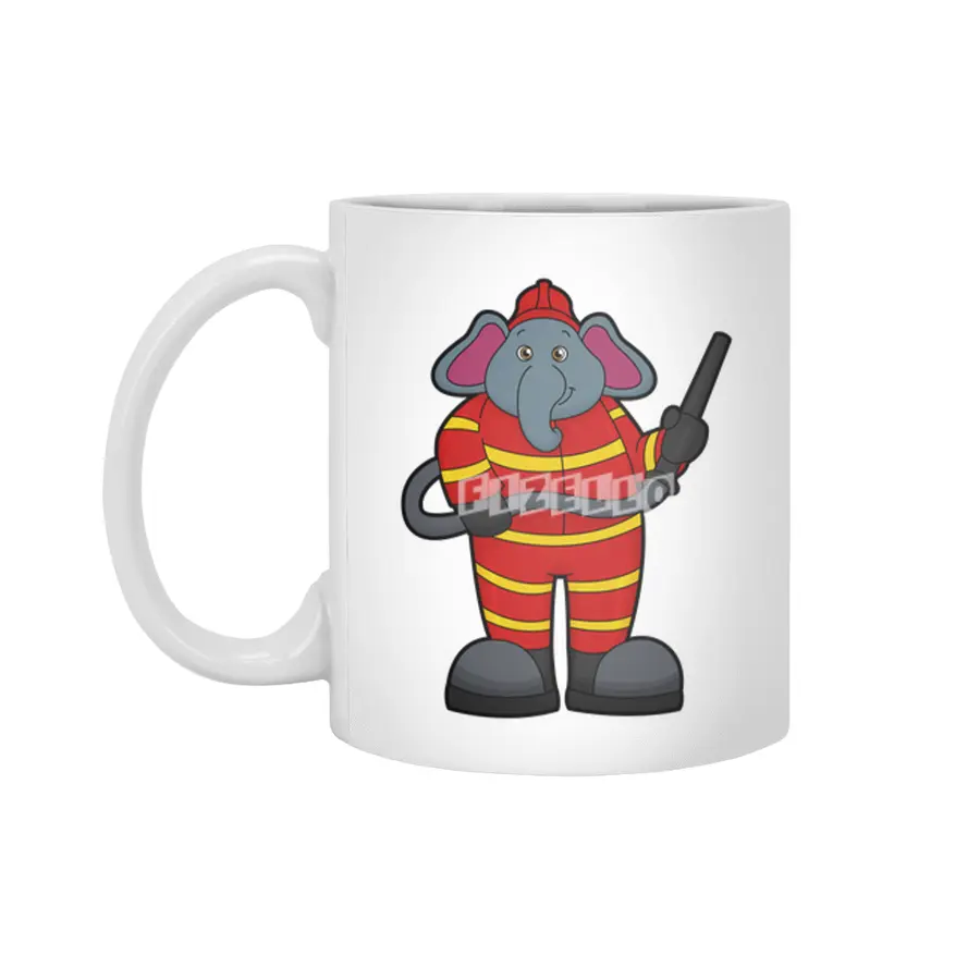 Elephant as Firefighter with Hose Beyaz Kupa