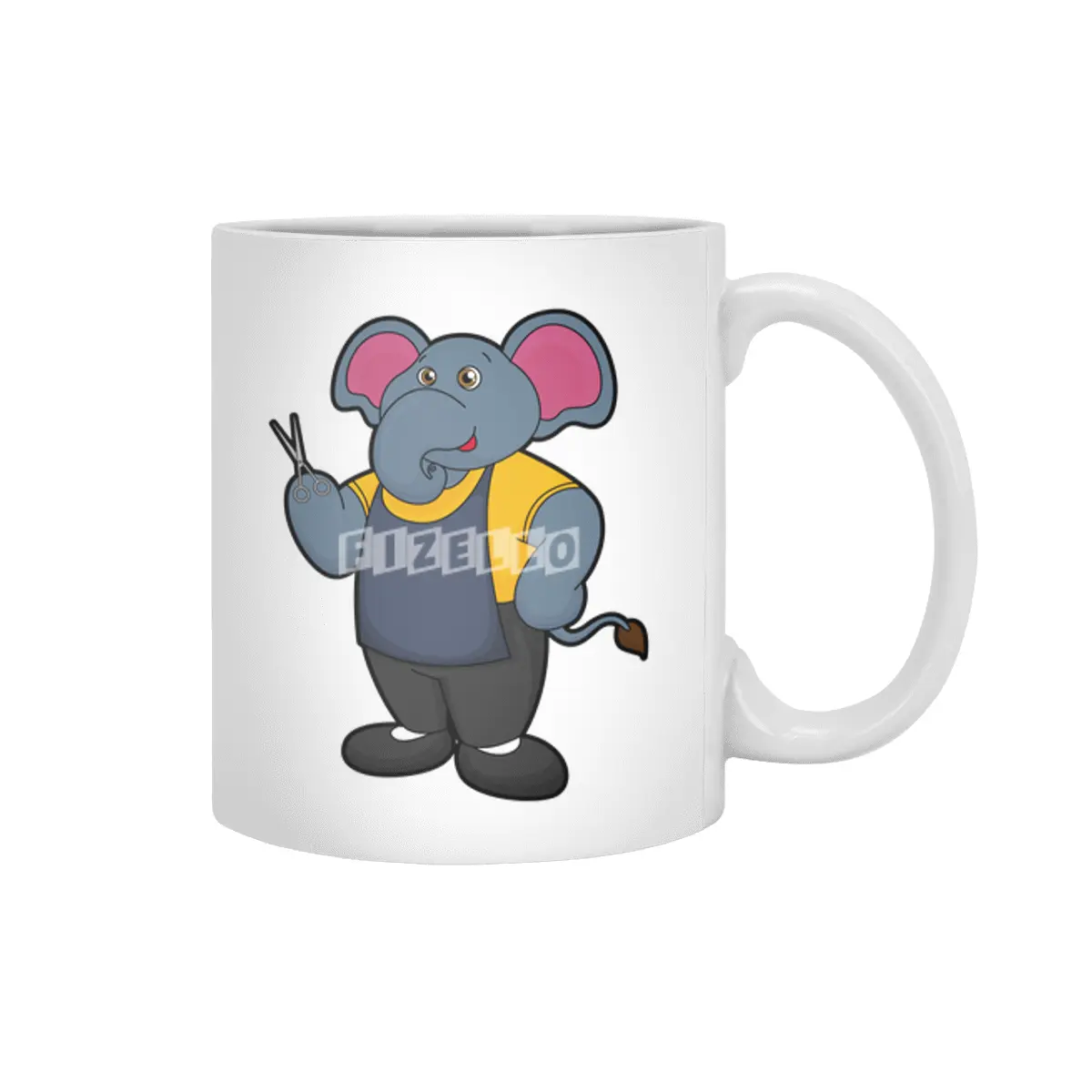 Elephant as Hairdresser with Scissors Beyaz Kupa