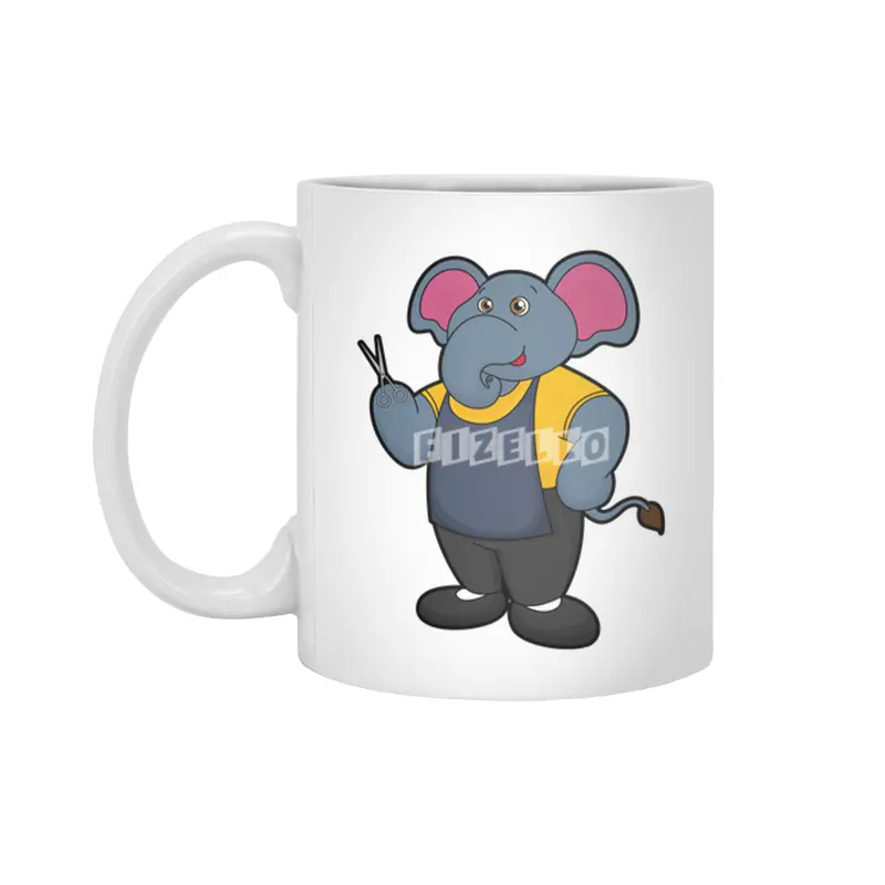 Elephant as Hairdresser with Scissors Beyaz Kupa