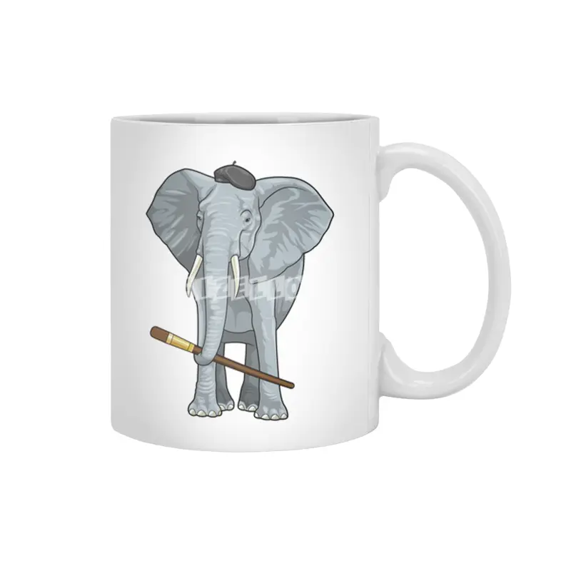 Elephant as Painter with Paint brush Beyaz Kupa