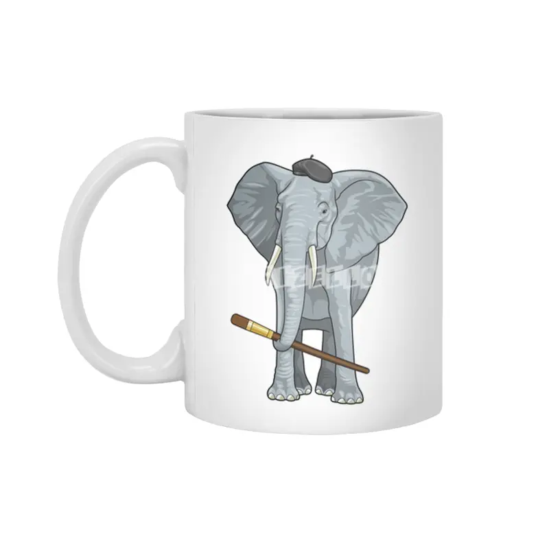 Elephant as Painter with Paint brush Beyaz Kupa