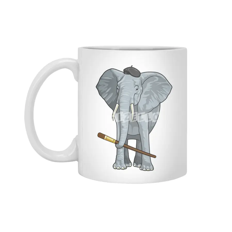 Elephant as Painter with Paint brush Beyaz Kupa