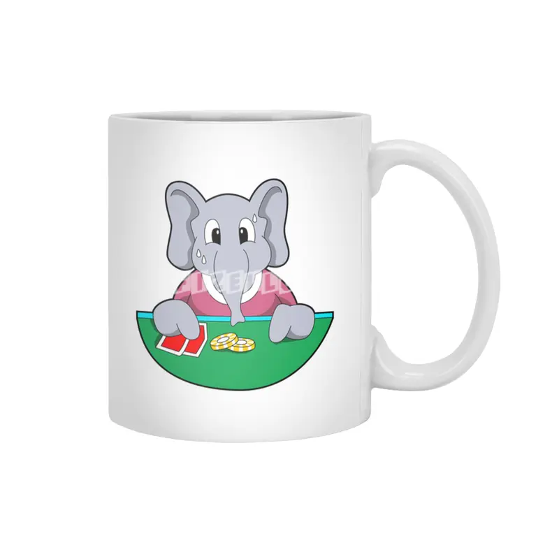 Elephant at Poker with Cards Beyaz Kupa