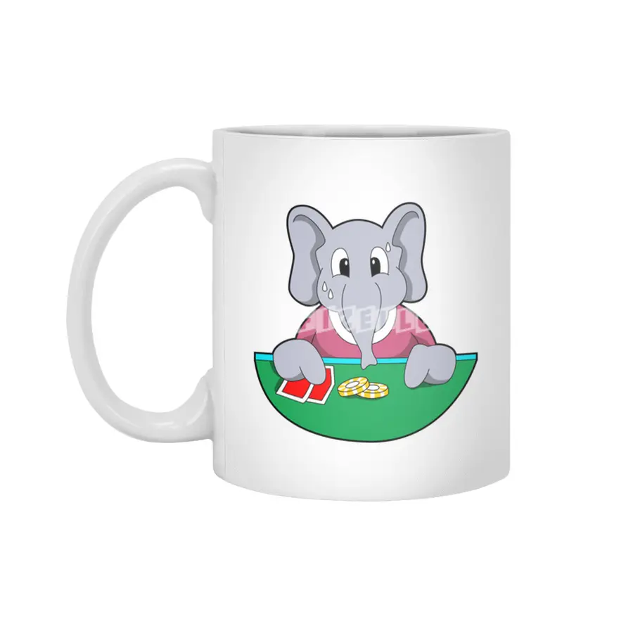 Elephant at Poker with Cards Beyaz Kupa