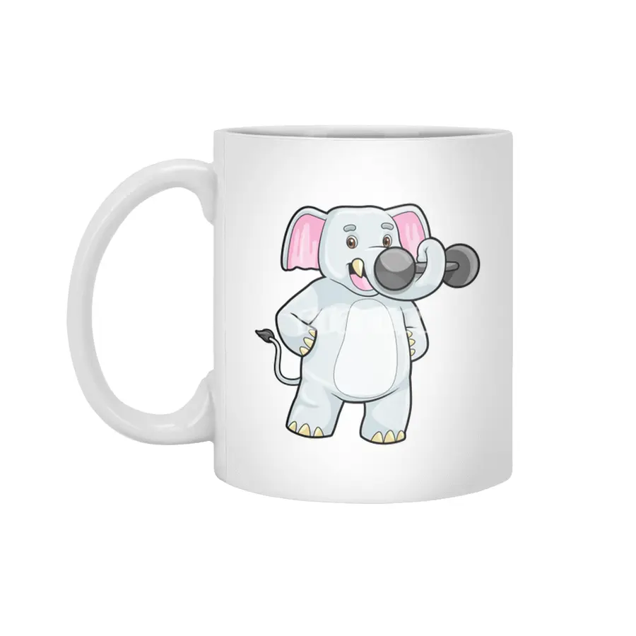 Elephant at Strenght training with Dumbbell Beyaz Kupa