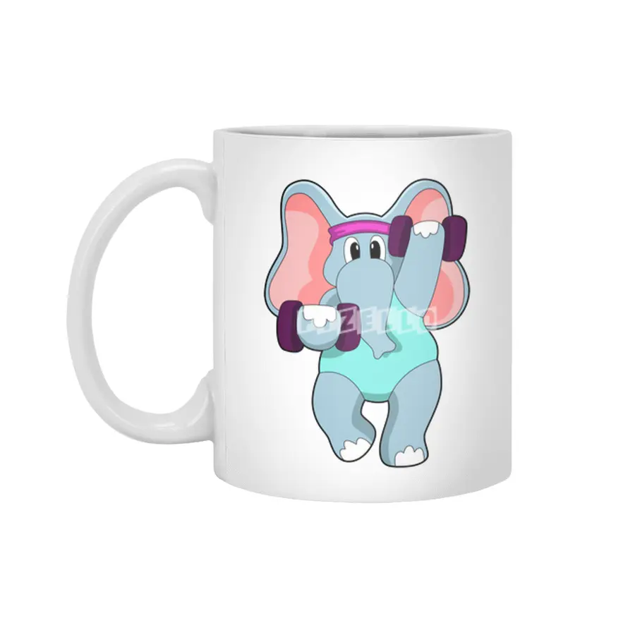 Elephant at Strength training with Dumbbells Beyaz Kupa