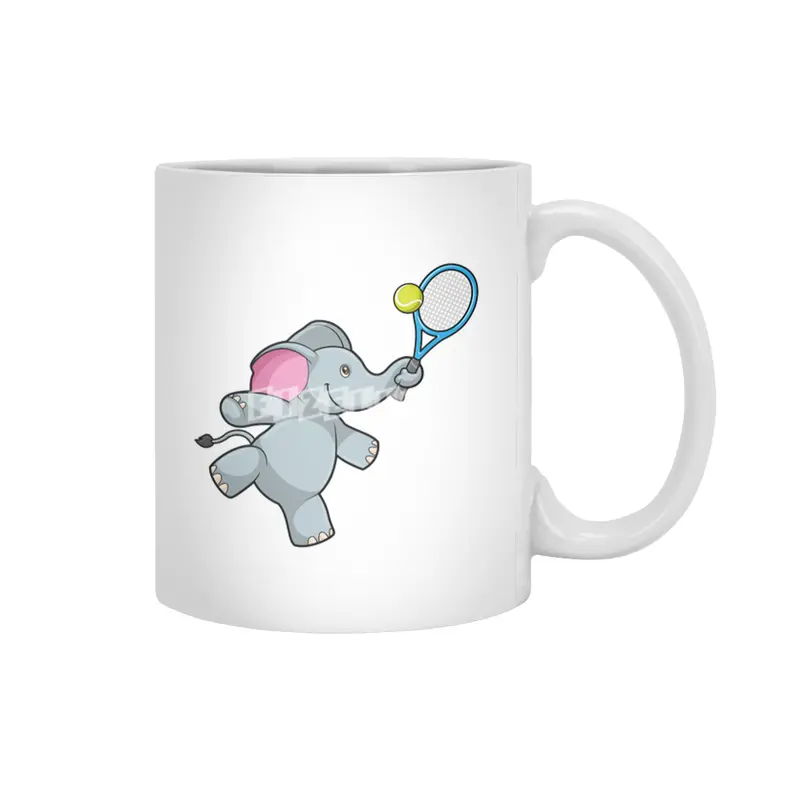 Elephant at Tennis with Tennis racket Beyaz Kupa