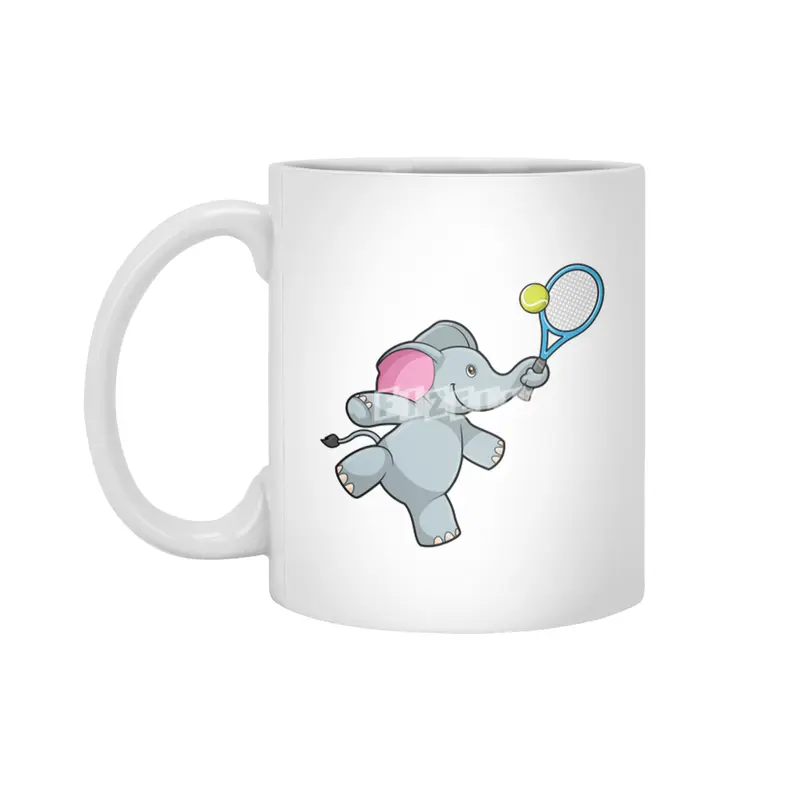 Elephant at Tennis with Tennis racket Beyaz Kupa