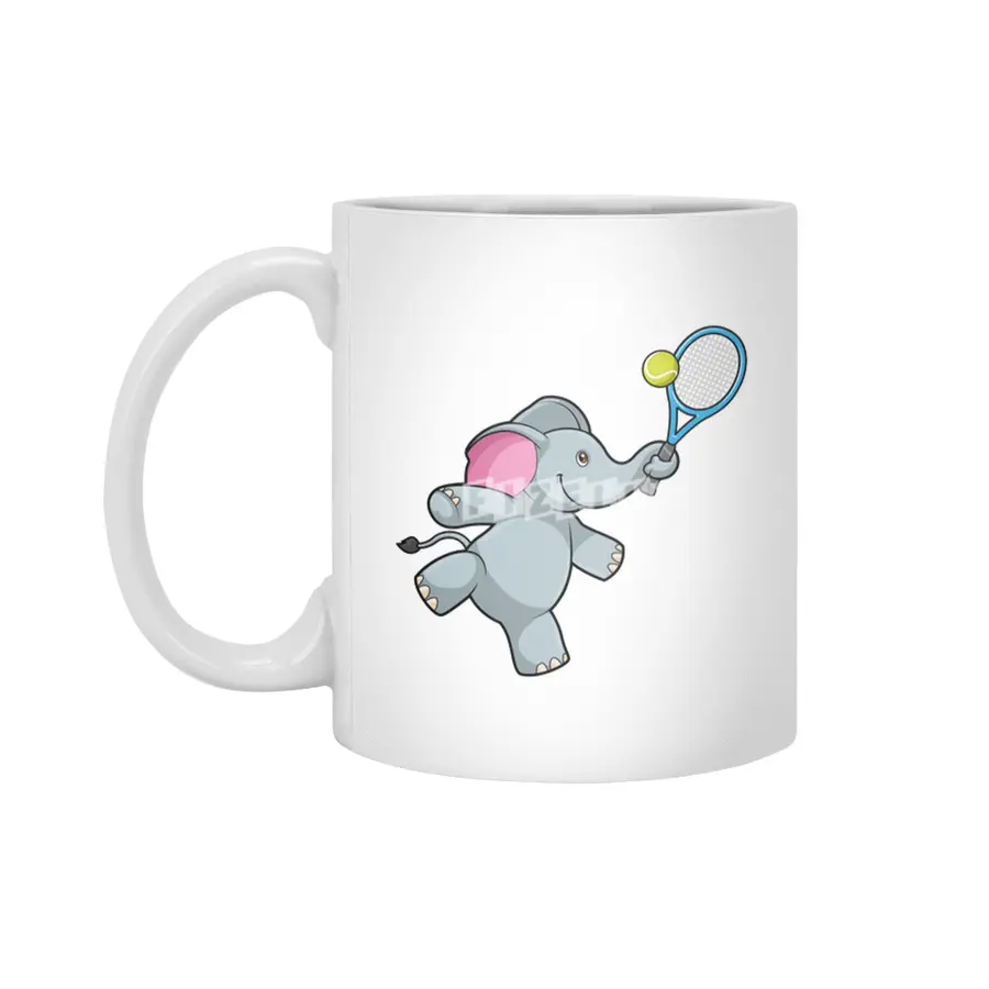 Elephant at Tennis with Tennis racket Beyaz Kupa
