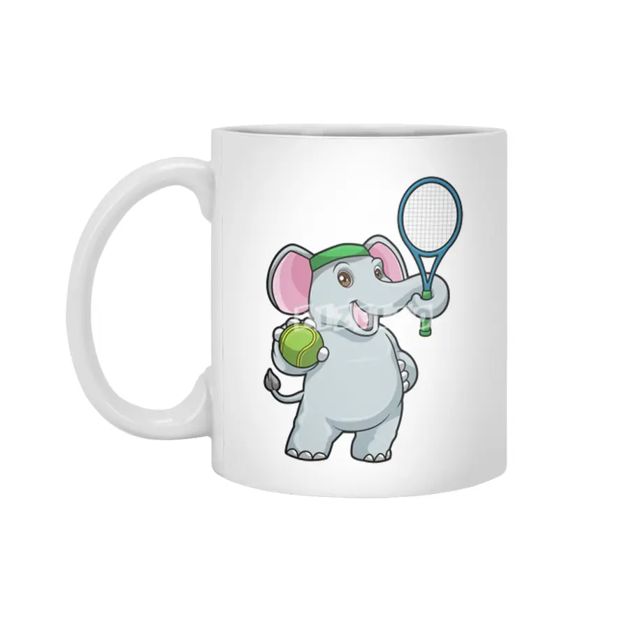 Elephant at Tennis with Tennis racket & Ball Beyaz Kupa