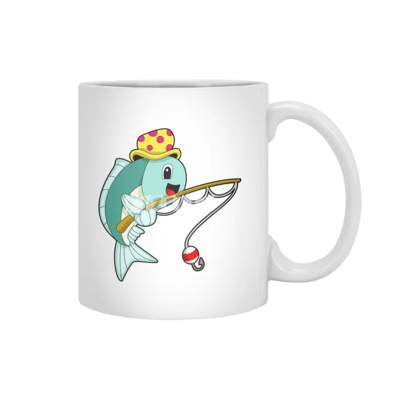 Fish at Fishing with Fishing rod & Hat Beyaz Kupa