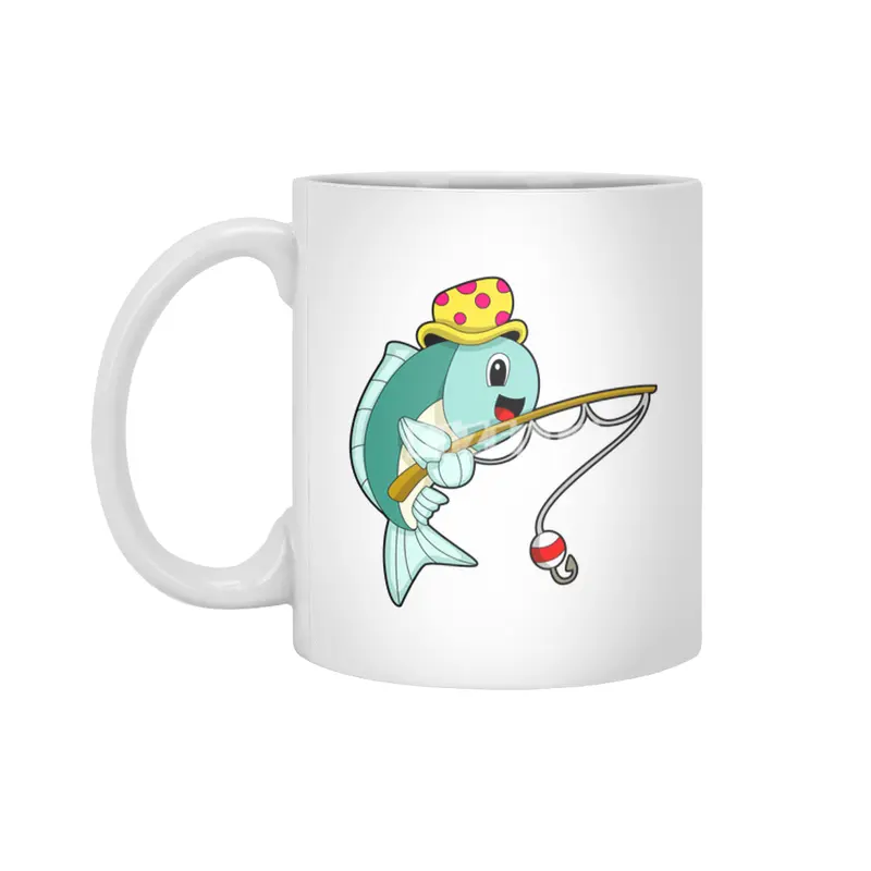 Fish at Fishing with Fishing rod & Hat Beyaz Kupa
